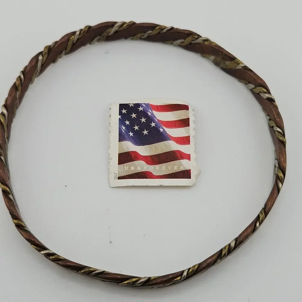 Tri-Metal Twisted Bangle Bracelet Woven Metallic Bohemian Artsy Stackable Artsy